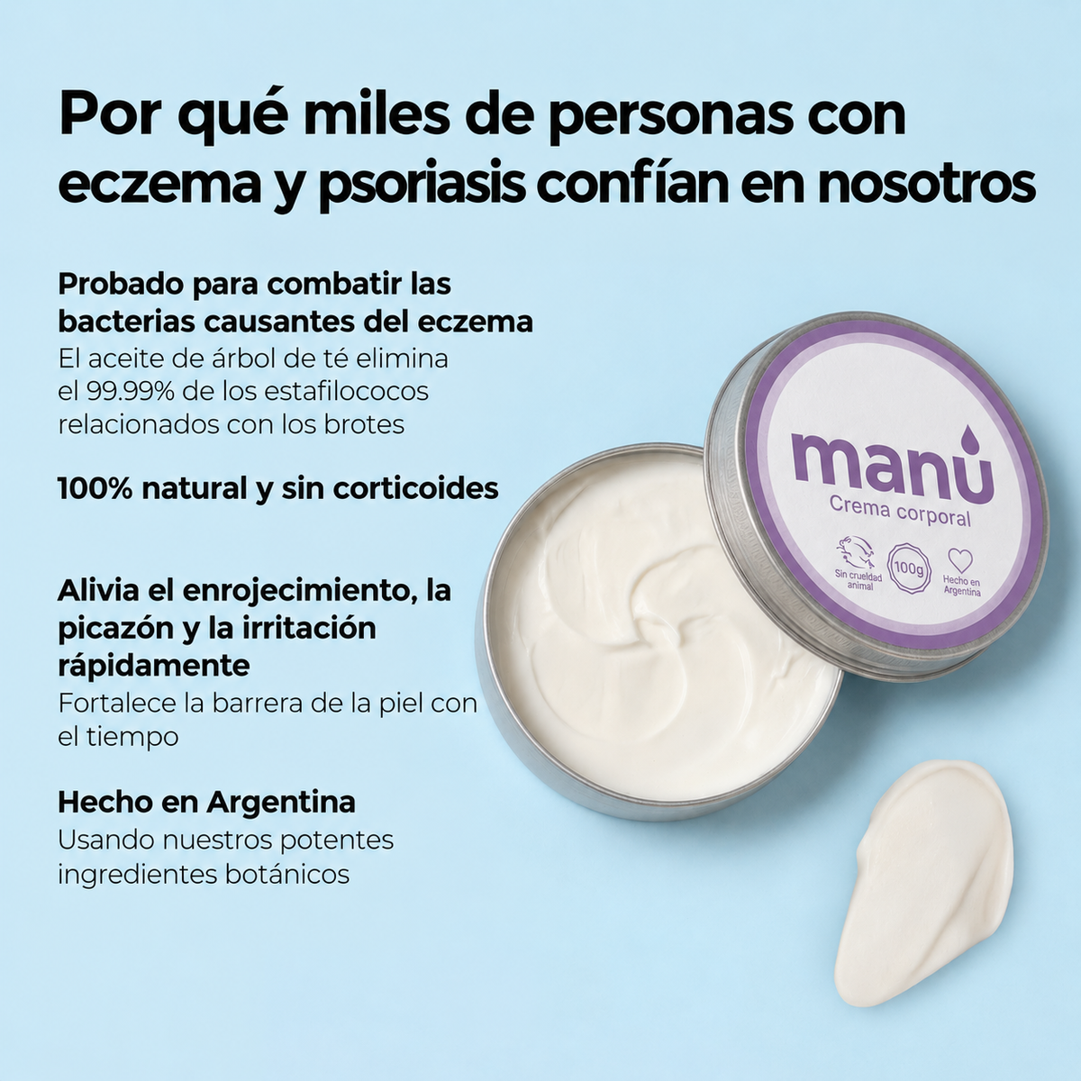 Crema Natural MANÚ® para Eczema y Psoriasis – 100 g